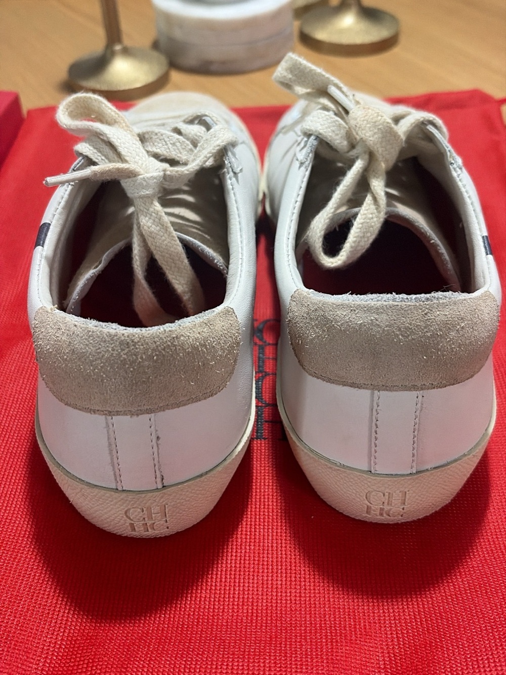 Carolina Herrera White and Beige Logo Low-Top Sneakers - Picture 4 of 10
